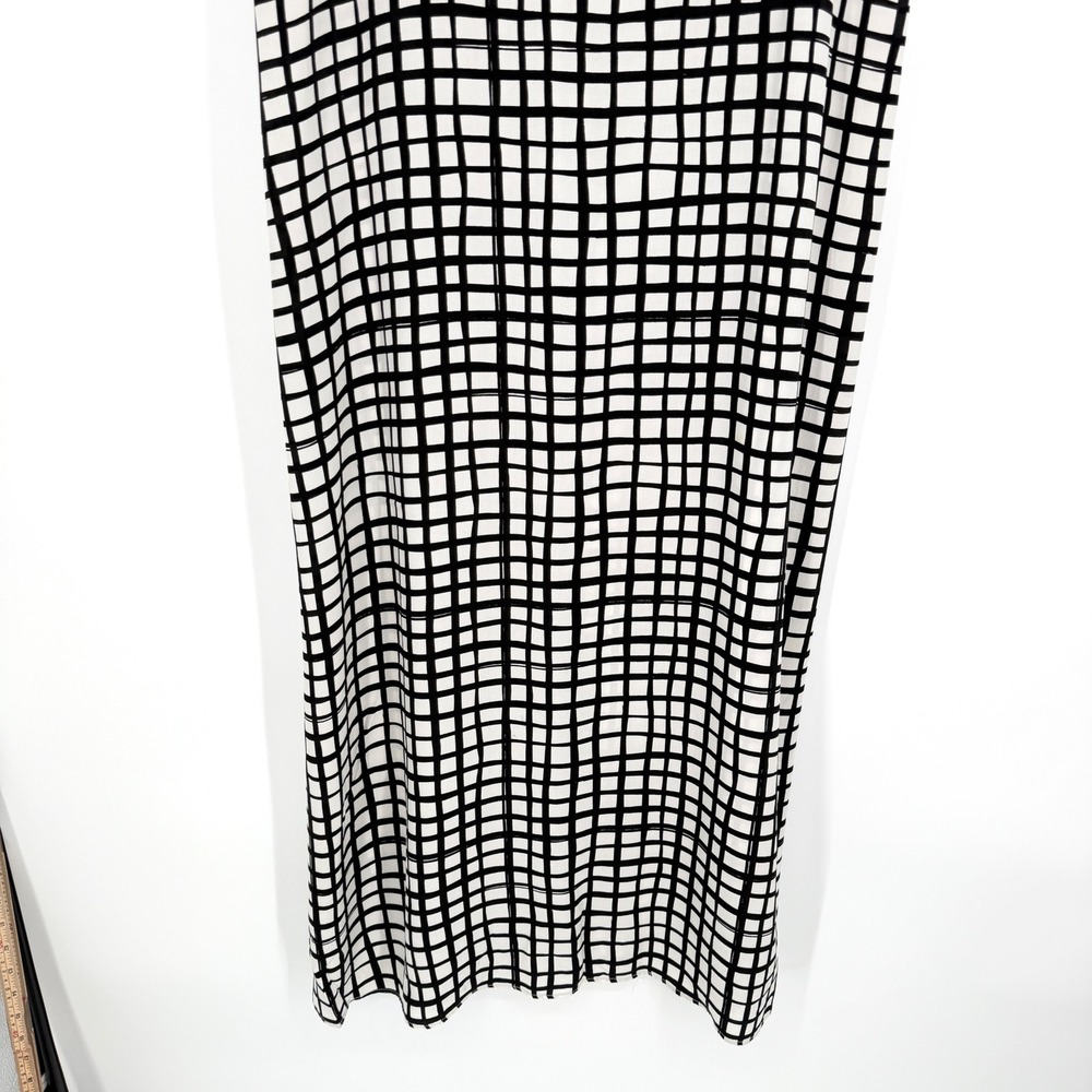WHIT Sutton Shirt Dress Silk Black White Grid Print Maxi Short Sleeve Size M - Picture 13 of 16